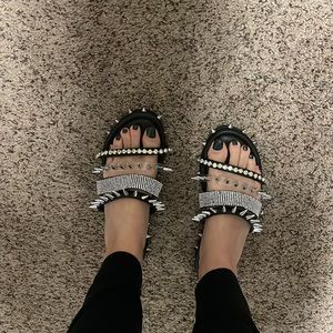 Studded, rhinestone sandals, size 5